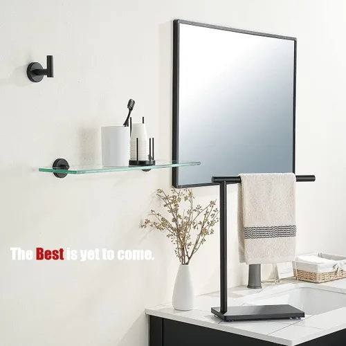 Miniatura 4 de JQK Estante de baño de vidrio negro, almacenamiento de ducha de vidrio templado de 20 por 5 pulgadas, montaje en pared de acero inoxidable 304 negro