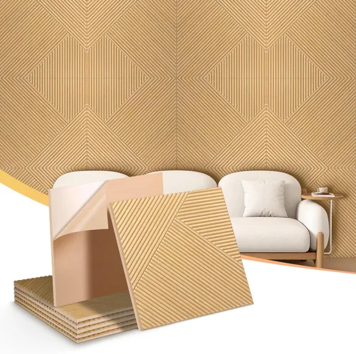 Miniatura 9 de Paquete de 6 paneles acústicos para pared (cada uno de 23.6x23.6 pulgadas) - Reducción de ruido de 25dB, autoadhesivo color marrón Decoración