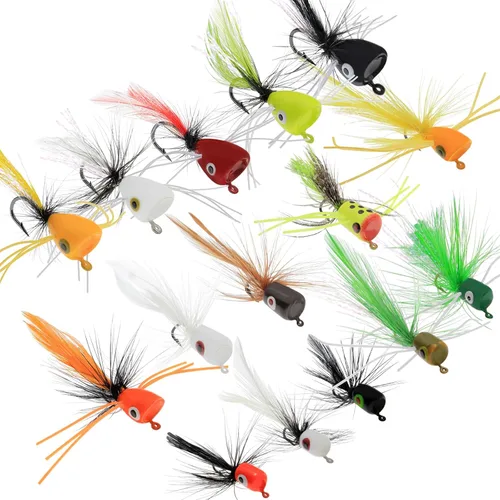 Miniatura 14 de Poppers de Pesca con Mosca Moscas Secas de Pesca con Mosca Señuelos de Pesca en Superficie Moscas Popper para Lubina Señuelos de Insectos Cebo D