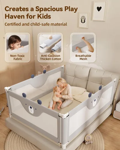 Miniatura 7 de Barandilla protectora para cama de bebé para niños pequeños, rieles reforzados de 54 pulgadas para cama completa con altura ajustable, barandilla