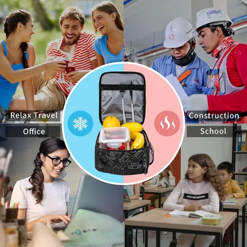 Miniatura 9 de Lonchera aislada para videojuegos, lonchera para niños y niñas, reutilizable, portátil, con asa desmontable (rojo neón y azul)