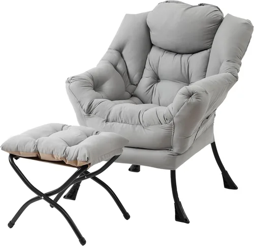 Miniatura 17 de Welnow - Silla perezosa con otomana, moderna silla de descanso con reposabrazos y bolsillo lateral, juego de sillón tapizado de ocio, sillón
