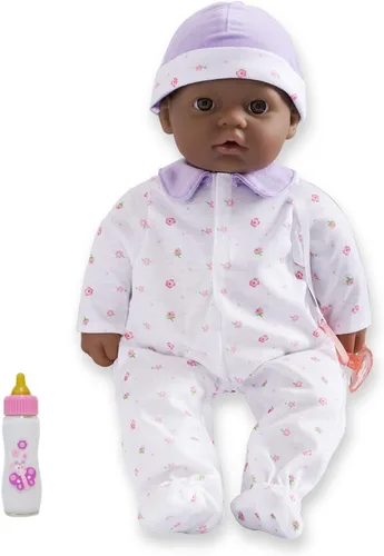 JC Toys Muñeca de bebé afroamericana de 16 pulgadas de cuerpo suave mediano La Baby | Lavable | Traje morado extraíble con sombrero y chupete | para