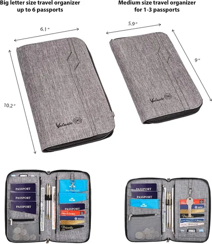 Miniatura 6 de Valante - Organizador de documentos de viaje familiar prémium con capacidad para pasaporte RFID, Gris, L, Cartera RFID