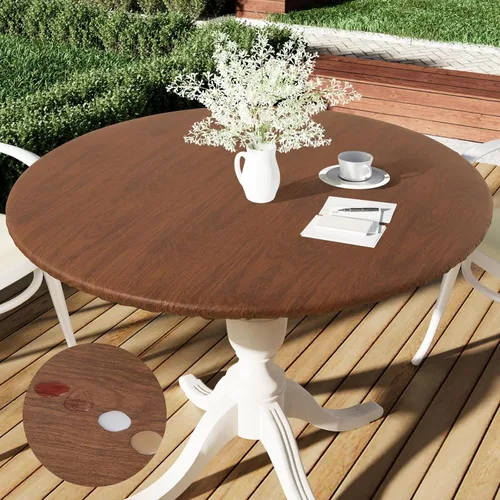 Smiry Mantel redondo de pícnic, fundas de mesa elásticas impermeables para mesas de 36 a 44 pulgadas, manteles de vinilo con parte trasera de