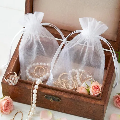 Miniatura 4 de Joycraft 50 bolsas de organza - 4x6 pulgadas, bolsas blancas para regalos de boda y joyas con cordón de malla para festivales, maquillaje, dulces