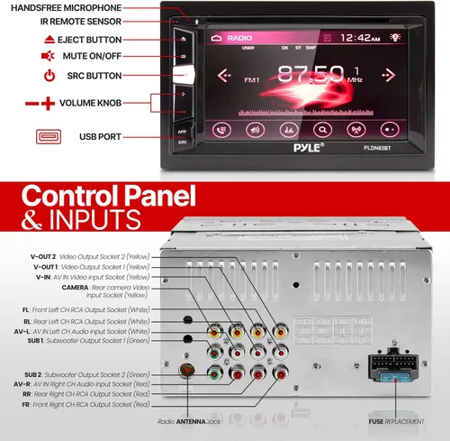 Miniatura 4 de Pyle Estéreo de coche con pantalla táctil doble DIN de 6.2 pulgadas, reproductor multimedia de DVD/CD/MP3, receptor Bluetooth, radio AM/FM, tarjeta