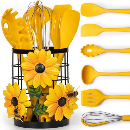 Miniatura 8 de BESZONE Soporte para Utensilios de Girasol Decoración de Cocina de Girasol y Accesorios Decoración de Cocina Amarilla Organizador de Utensilios