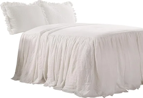 Miniatura 4 de Lush Decor Juego de colcha con falda de volantes - Juego de ropa de cama de granja de 3 piezas de lujo - Detalle elegante de volantes - Estilo Blanco