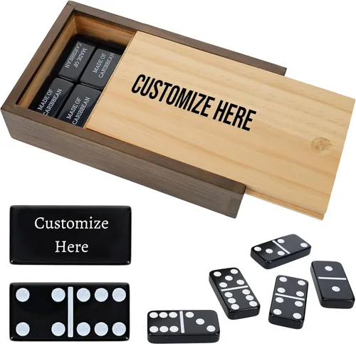 Miniatura 11 de WE Games Juego de dominó negro doble grabado personalizado de 6 en caja de madera Grabado de texto