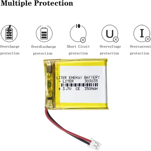 Miniatura 4 de Litro 3.7V 350mAh 303035 Lipo batería recargable de iones de litio con conector JST 0.079 in