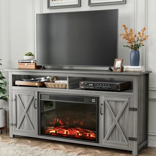 Miniatura 19 de YESHOMY - Soporte de TV para televisores de hasta 65 pulgadas, con puertas corredizas estilo granja y gabinetes de almacenamiento, mesa consola