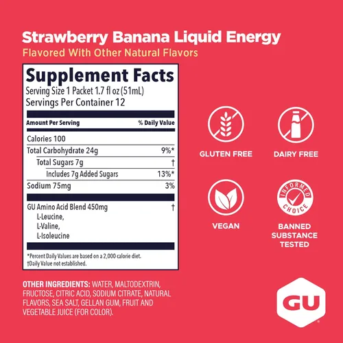 Miniatura 3 de GU Energy Gel energético líquido con carbohidratos complejos, 12 unidades, fresa plátano