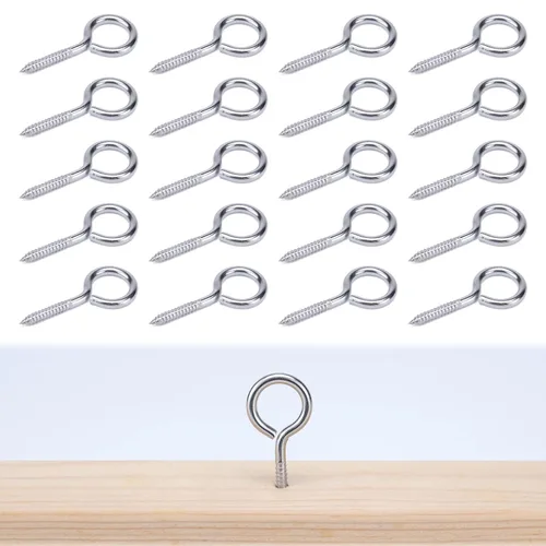 Muzata 20 tornillos de ojo de 2 pulgadas para madera T316 acero inoxidable M4 ojales ganchos autorroscantes para interiores y exteriores CN22