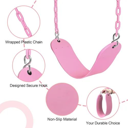 Miniatura 3 de Paquete de 2 columpios rosados resistentes de 66 pulgadas con cadena recubierta de plástico, accesorios de repuesto con ganchos de presión (rosa)