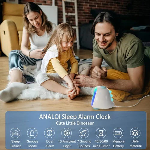 Miniatura 2 de Reloj despertador para niños, luz nocturna infantil con 3 niveles de brillo, 10 modos de color, luz nocturna, modo de repetición de alarma dual