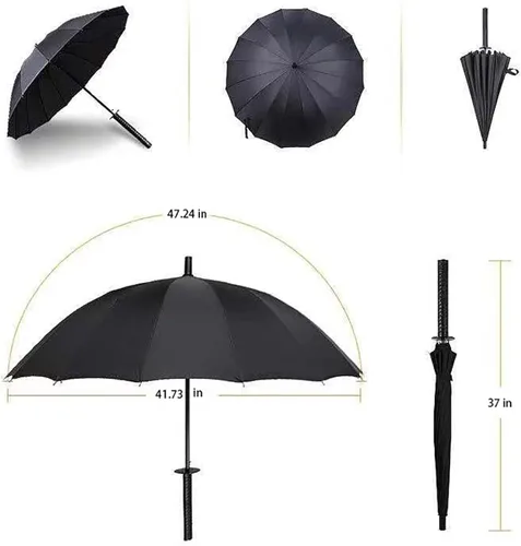 Miniatura 6 de WPOYM Paraguas Samurai creativo semiautomático Samurai, paraguas al aire libre, paraguas de protección solar negro. El mejor regalo creativo.