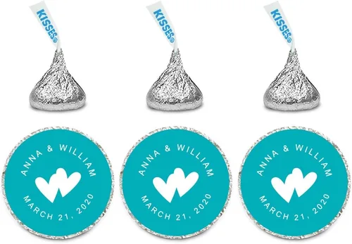 Miniatura 11 de Andaz Press Etiquetas personalizadas de gota de chocolate para boda, nombres y fecha redondos de novios, azul bebé, paquete de 240, personalizadas