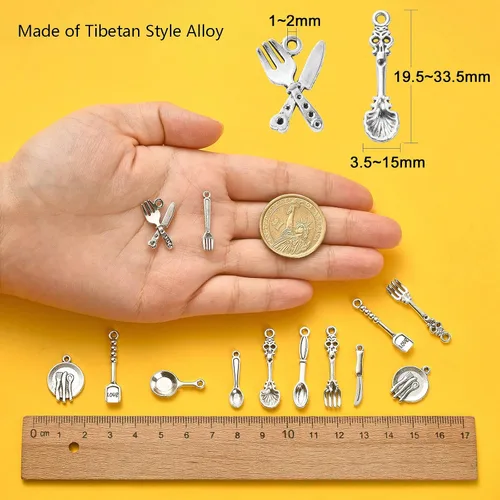 Miniatura 2 de Ipotkitt 100 dijes de vajilla de estilo vintage, cuchara, cuchillo, tenedor, dijes antiguos de cocina para manualidades, joyería, accesorios