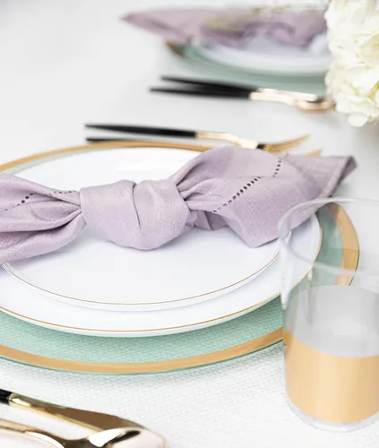 Miniatura 8 de [30 unidades de 6.3 pulgadas] Platos de fiesta de plástico blanco con borde dorado Colección Premium pesado elegante vajilla desechable Color blanco