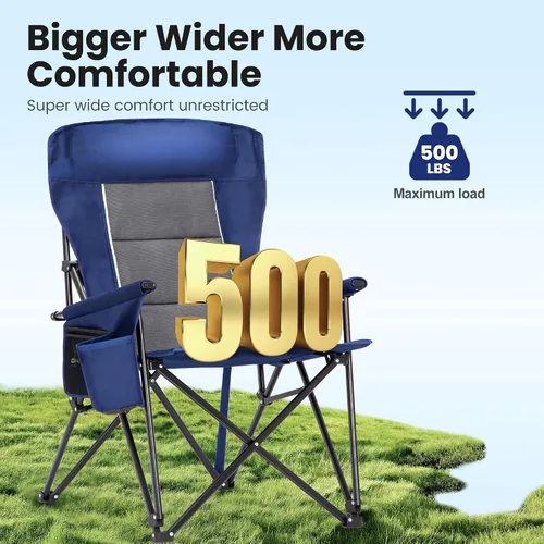 Miniatura 3 de HIGH POINT SPORTS Sillas de campamento de gran tamaño para adultos, respaldo alto, silla de césped resistente, soporta 500 libras, silla plegable