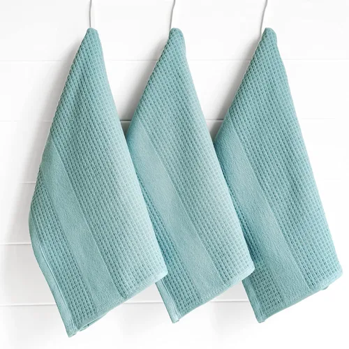 Miniatura 4 de Luzia Toallas de cocina turquesa de alta calidad; elegantes y absorbentes, toallas de cocina de algodón turco con tejido de gofre, juego de tres