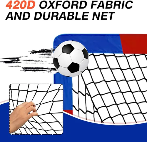 Miniatura 8 de Paquete de 2 redes de fútbol de 4 x 3 pies, porterías de fútbol para practicar niños para interiores y exteriores. Red de fútbol portátil con bolsa