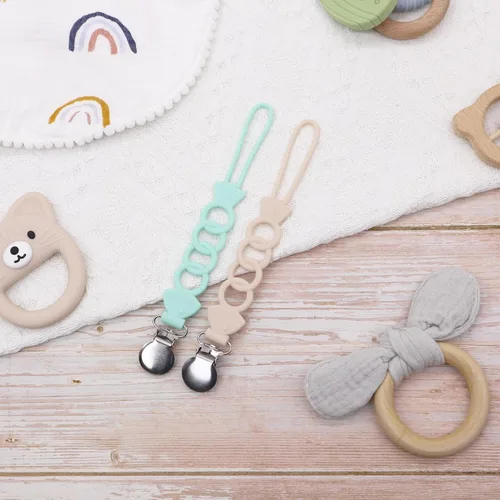Miniatura 3 de Pinza para chupete de silicona para bebés, niños y niñas, para recién nacidos, cumpleaños, baby shower, juego de 2 con clip de metal (peces)