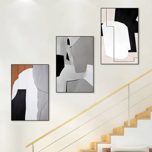 Miniatura 4 de MPLONG Arte de pared, juego de 3 lienzos abstractos naturales y contemporáneos en blanco y negro, decoración de pared estética para sala de estar