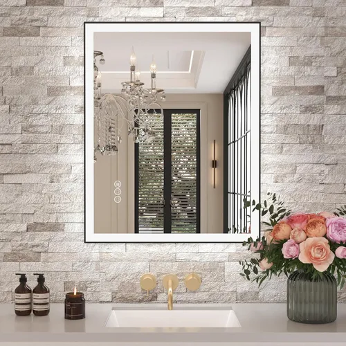 Miniatura 33 de Amorho Espejo de baño LED de 24 x 32 pulgadas con luces, iluminación frontal y retroiluminación, regulable continuamente, antiniebla, vidrio Frente