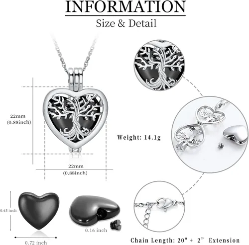 Miniatura 6 de shajwo Collar de cenizas de urna de árbol de la vida para mujeres y hombres, amado, dije conmemorativo de ceniza humana