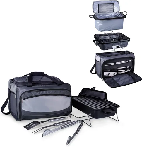 Miniatura 25 de ONIVA – una marca Picnic Time Buccaneer - Bolsa portátil para parrilla de carbón y hielera, (negro con detalles en gris)