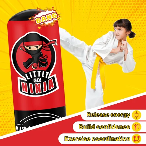 Miniatura 3 de Saco de boxeo para niños, bolsa de boxeo inflable estable de 67 pulgadas para edades de 5 a 12 años, juguete de entrenamiento de ninja karate