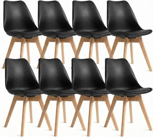 Miniatura 13 de Juego de 8 sillas de comedor, modernas sillas de comedor tapizadas con asiento acolchado de piel sintética, sillas de cocina sin brazos con respaldo