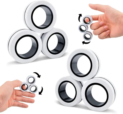Miniatura 10 de Cevioce Juego de 3 anillos magnéticos para adultos, niños y adolescentes, anillo magnético giratorio para personas con TDAH y ansiedad, juguetes