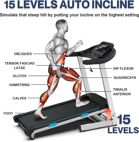 Miniatura 6 de Cintas de correr con inclinación automática para casa, correr en subida, grado comercial resistente, 4.0HP capacidad de peso de 400+lb, cintas