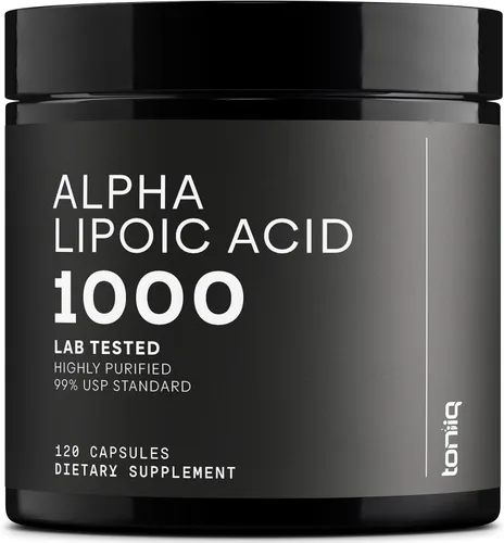 Toniiq 1000mg Cápsulas de Ácido Alfa Lipoico de Fuerza Ultra Alta - Altamente Purificado 99%+ Estándar USP - 120 Cápsulas de Suplemento ALA