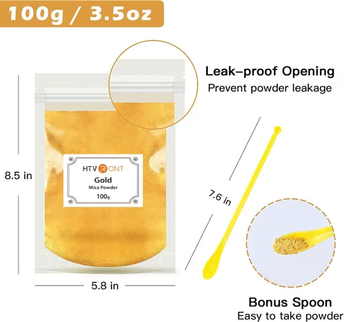 Miniatura 2 de HTVRONT - Polvo de mica en color dorado para resina epoxi, pigmento en polvo natural de 3.5 onzas (100 g), fácil de mezclar para hacer velas, jabón