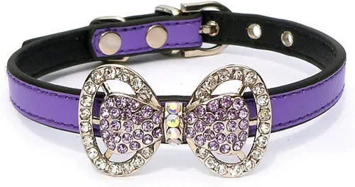 Collar de cuero con lazo de diamantes de imitación para mascotas, gatos, perros, collar de joyería para perros pequeños, chicas, gatitos, cachorros,