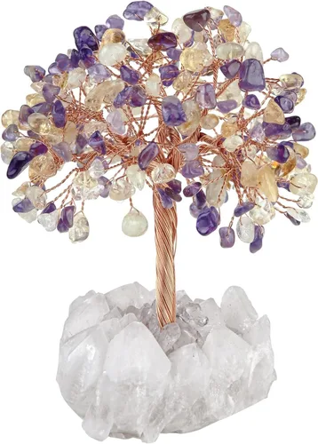Miniatura 9 de mookaitedecor Árbol de dinero de cristal aguamarina natural con base de racimo de cuarzo de roca, árbol de Feng Shui de cristal curativo