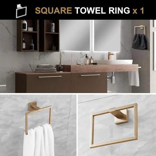 Miniatura 5 de Lava Odoro Juego de toallas de 5 piezas, oro champán, moderno juego de accesorios de baño de oro cepillado de 23.6 pulgadas, juego de toalleros