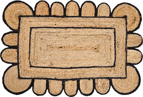 KLAVATE Alfombra festoneada para decoración del hogar trenzada de yute bohemio de calidad clásica hecha a mano natural
