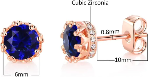 Miniatura 14 de MDFUN Aretes chapados en oro rosa para mujer, 0.236 in, corona brillante redonda, piedra natal, regalo de cumpleaños