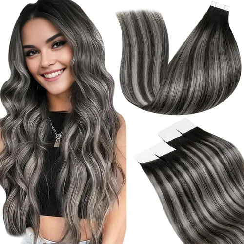 Miniatura 18 de LaaVoo - Extensiones de cabello humano Remy adhesivas con cinta invisible, cabello negro natural, extensiones de cabello para mujeres de color, 20