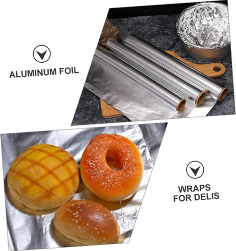 Miniatura 2 de KALLORY Horno para hornear hojas de papel de aluminio 4 rollos rollo de papel de estaño 11.8 in x 6.6 ft extra resistente suministro para el hogar