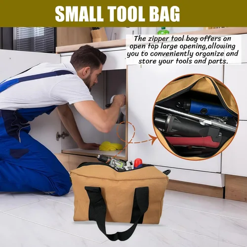 Miniatura 2 de BLIRITEL Bolsa de herramientas portátil de 12 pulgadas de boca ancha, bolsa de almacenamiento de herramientas de lona resistente, bolso de mano
