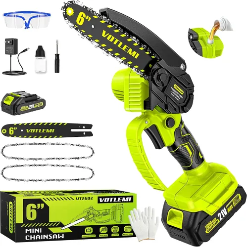 Mini motosierra inalámbrica, motosierra eléctrica de 6 pulgadas con batería de 2000 mAh, motosierra de mano de 1000 W con engrasador automático,