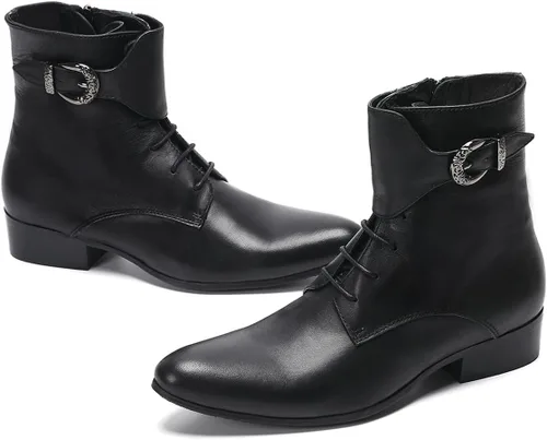 Miniatura 7 de Santimon Botas vaqueras para hombre, vestido formal, botas Chelsea de cuero genuino, botas casuales Patry de moda occidental, formal, baile