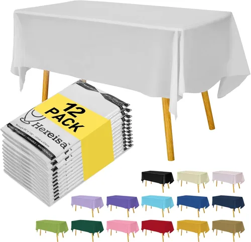 Miniatura 87 de Paquete de 3 manteles de plástico desechables de 54 x 108 pulgadas, manteles de color blanco hueso, manteles de fiesta nupcial para fiestas