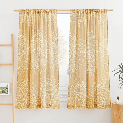 Miniatura 16 de NICETOWN Cortinas bohemias de lino transparente para sala de estar, cortinas semitransparentes de granja con patrón de rayas bohemias, cortinas Gris